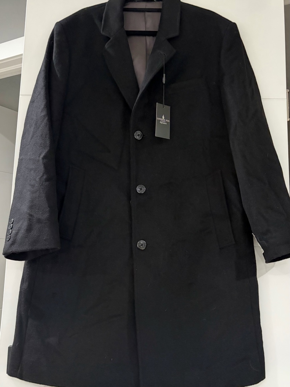 London Fog Men’s NWT Black Wool Blend Dress Coat, Men's Size 42R $350 Lined Coat